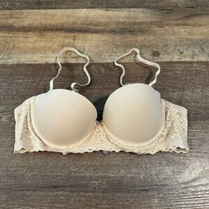 Aerie Multi-Way Convertible Strapless Lace Padded Underwire Bra Beige Size 34A